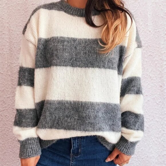 Striped Contrast Long Sleeve Sweater - Picture 4 of 16